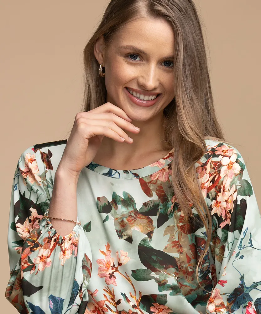 Long Puff Sleeve Scoop Neck Blouse