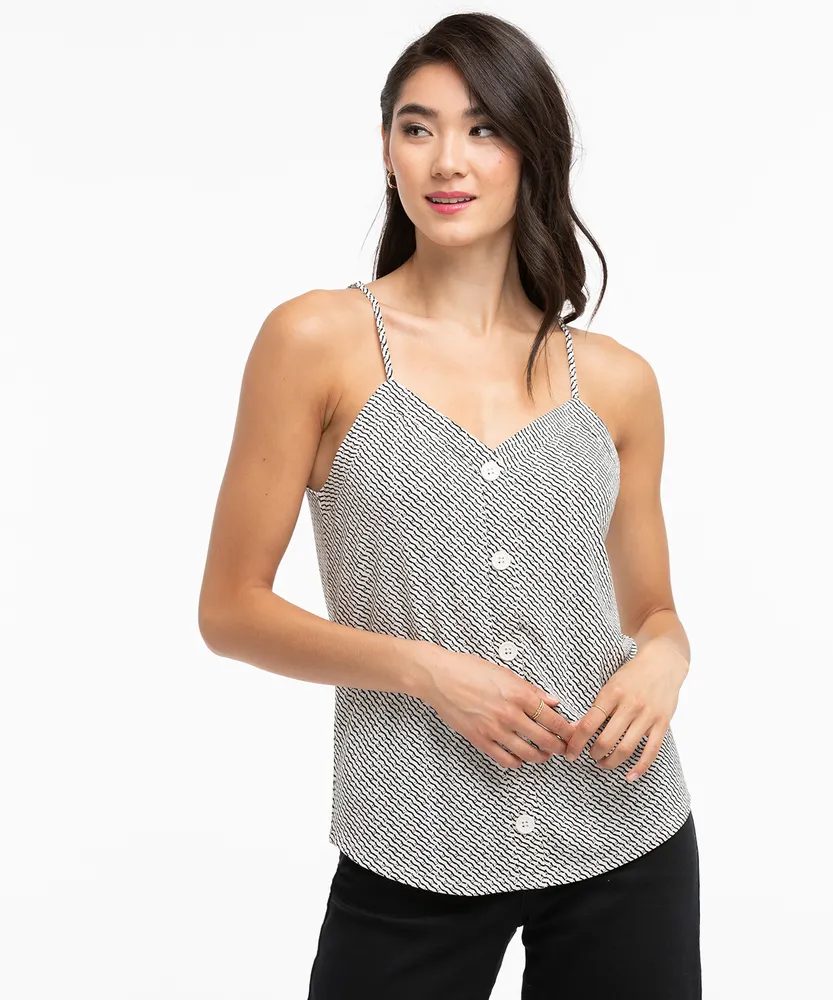 Strappy Button Front Tank Top