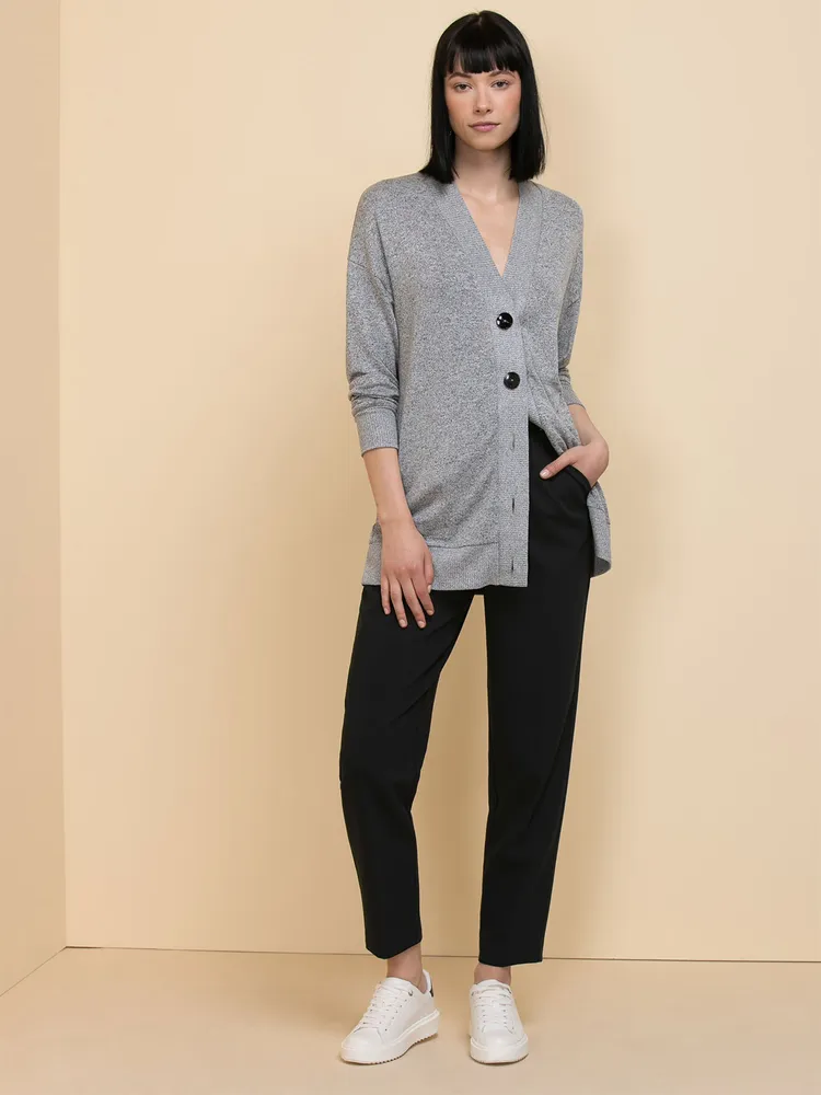 Long Button-Front Cardigan