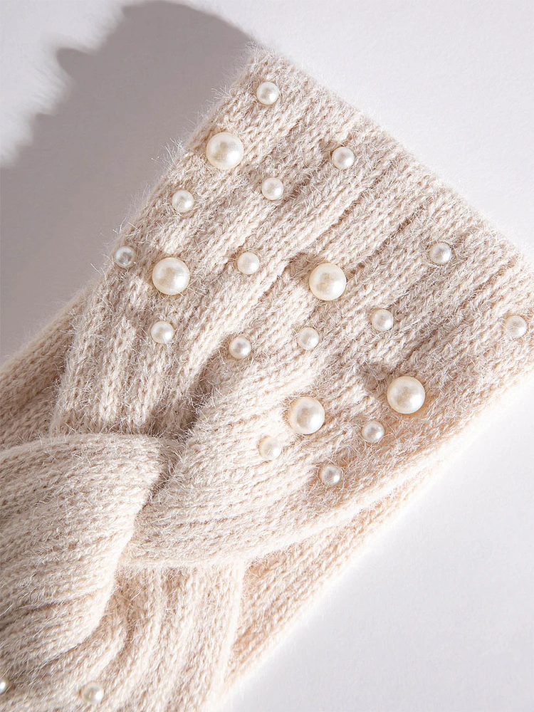 Knit Headband with Pearls