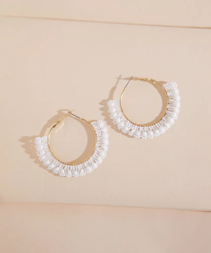 Large Beaded Fanned Out Hoop Earrings