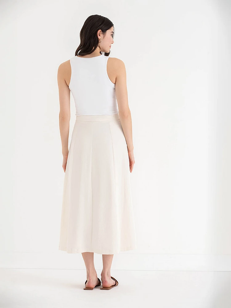 A-Line Textured Midi Skirt with Buckle