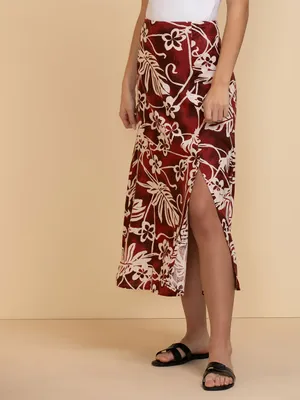 Viscose Linen Thigh Slit Midi Skirt