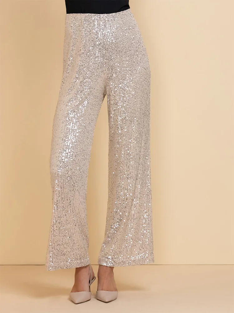 Pull-On Wide Leg Sequin Pant