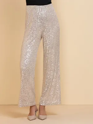 Pull-On Wide Leg Sequin Pant