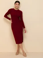 Long-Sleeved Ribbed Midi Dress