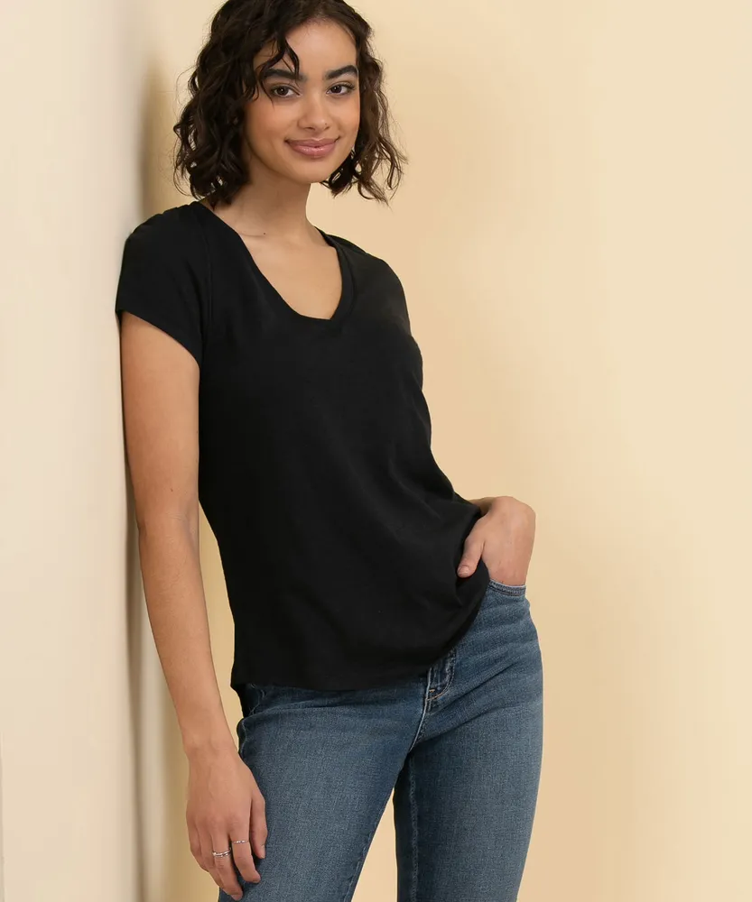 Short Sleeve Black V-Neck T-Shirt