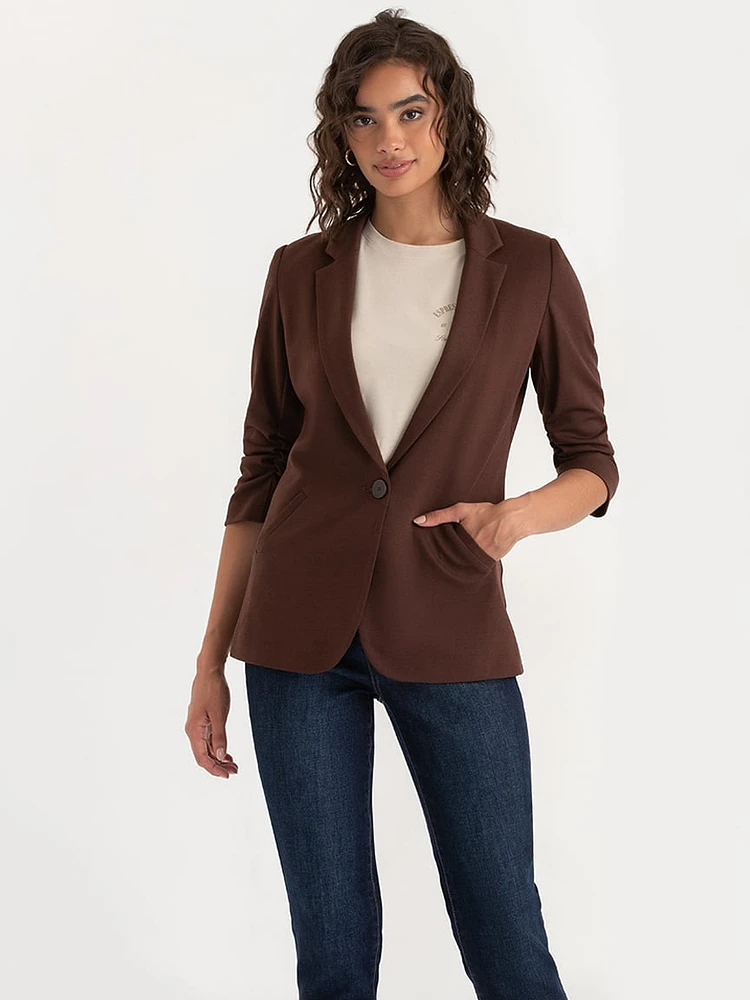 Hampton 3/4 Ruched Sleeve Ponte Blazer