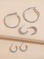 3-Pack of S/M/L Silver Hoop Earrings