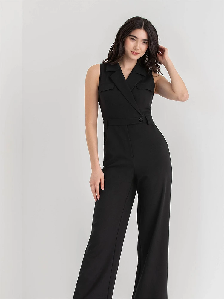 Sleeveless Collared Jumpsuit Luxe Tailored