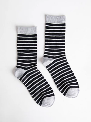 Striped Crew Socks with Gold Shimmer