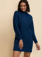 Mock Neck Cable Knit Sweater Dress