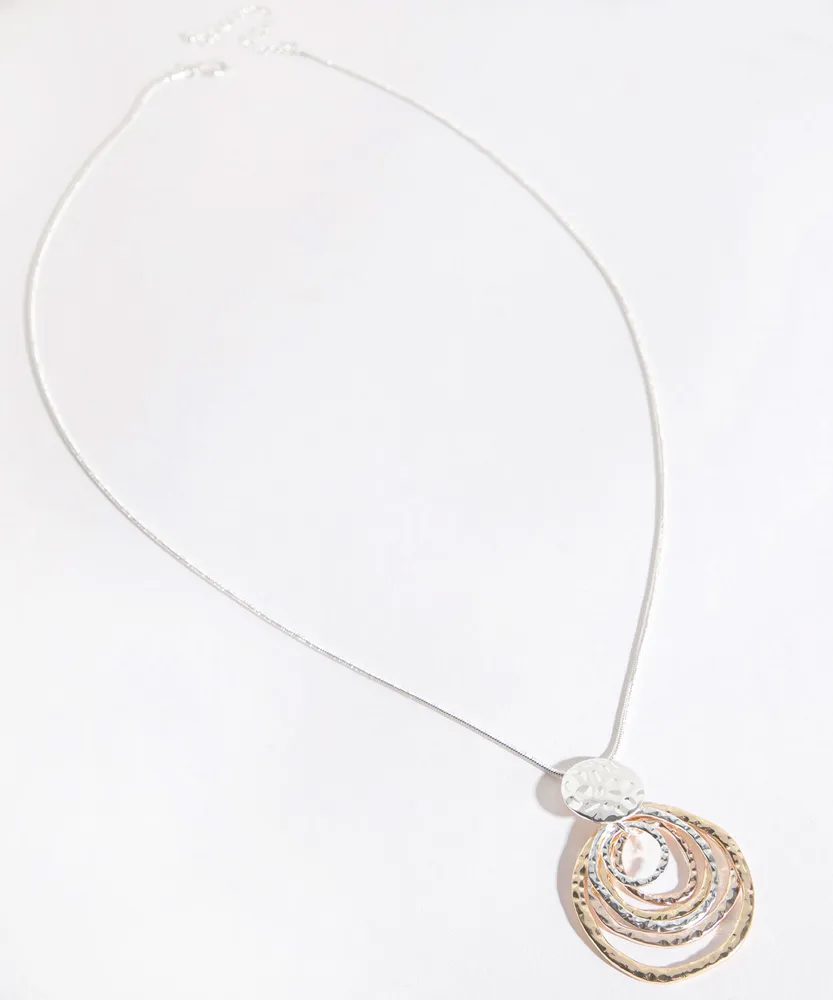 Long Snake Chain Necklace with Layered Circle Pendant