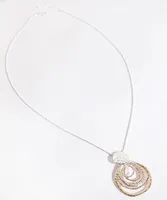 Long Snake Chain Necklace with Layered Circle Pendant