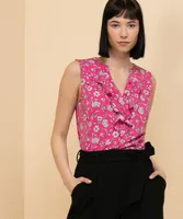 Sleeveless Top with Ruffle Placket