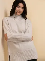 Wool-Blend Mock Neck Tunic Sweater