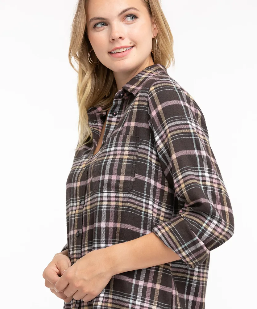 Plaid Flannel Button Front Shirt