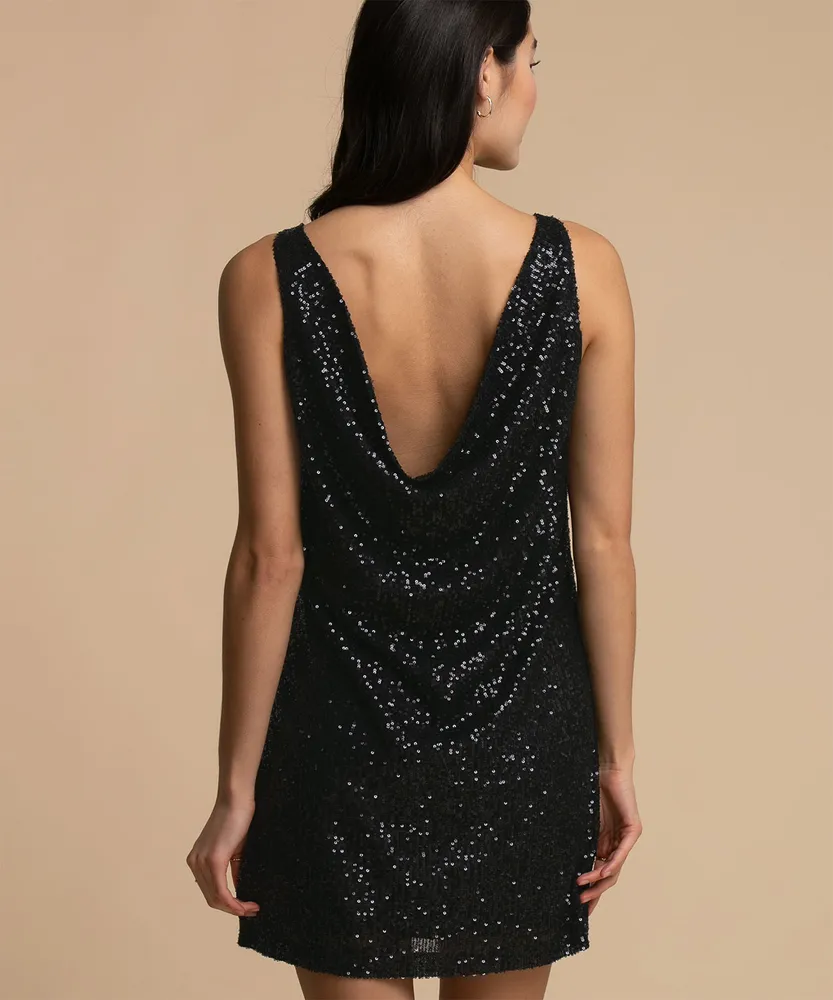 Sleeveless Drape Back Sequin Dress