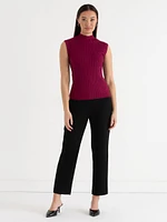 Mock Neck Sleeveless Rib Sweater