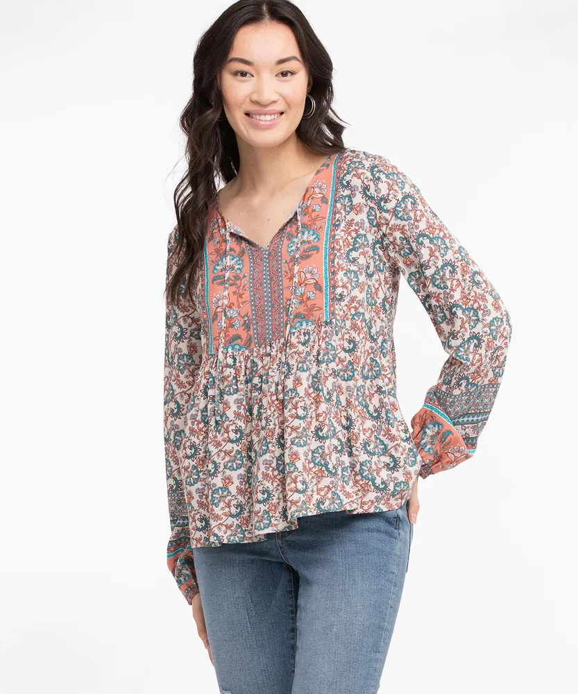 Printed Long Sleeve Boho Top