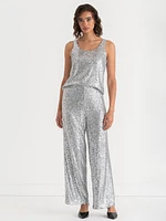 Pull-On Wide Leg Sequin Pant