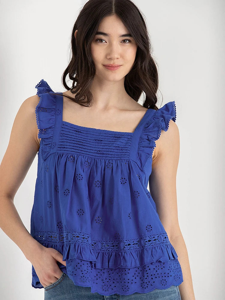 Cotton Ruffle Tank Blouse