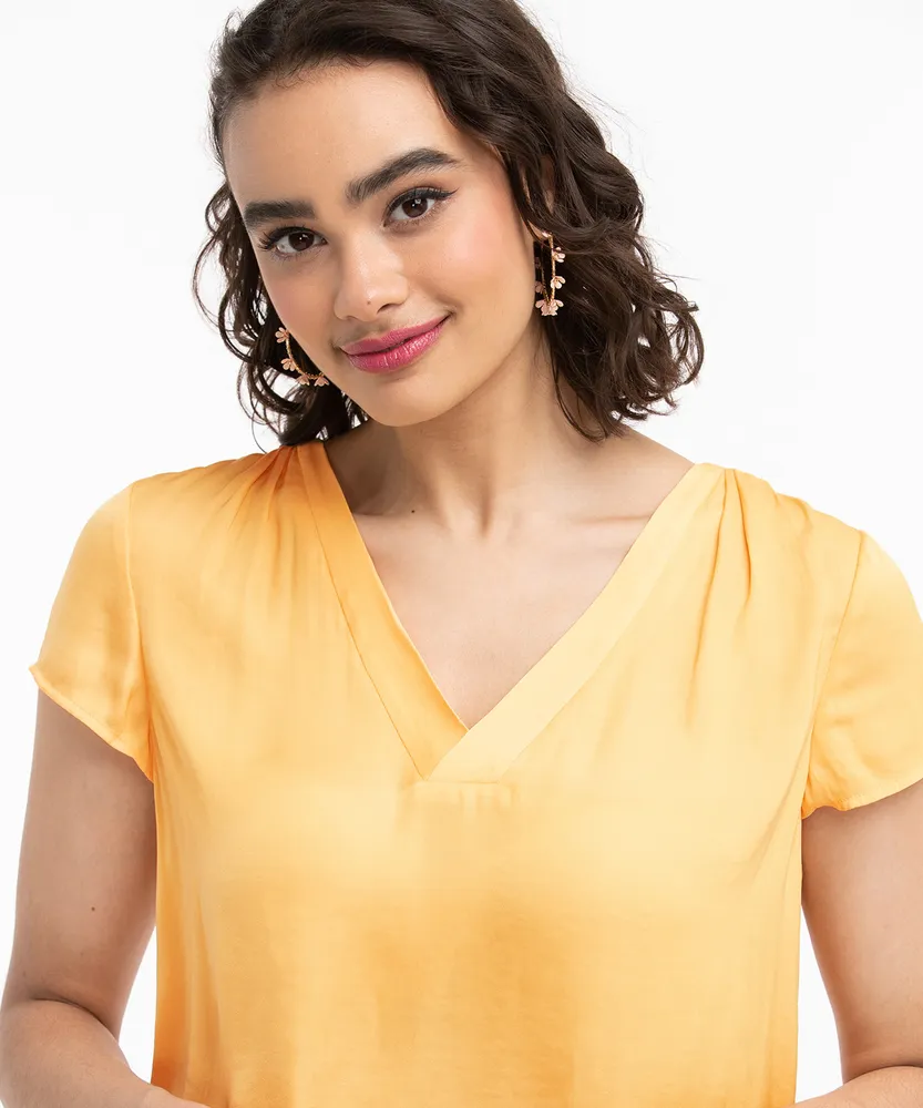 Cap Sleeve V-Neck Blouse