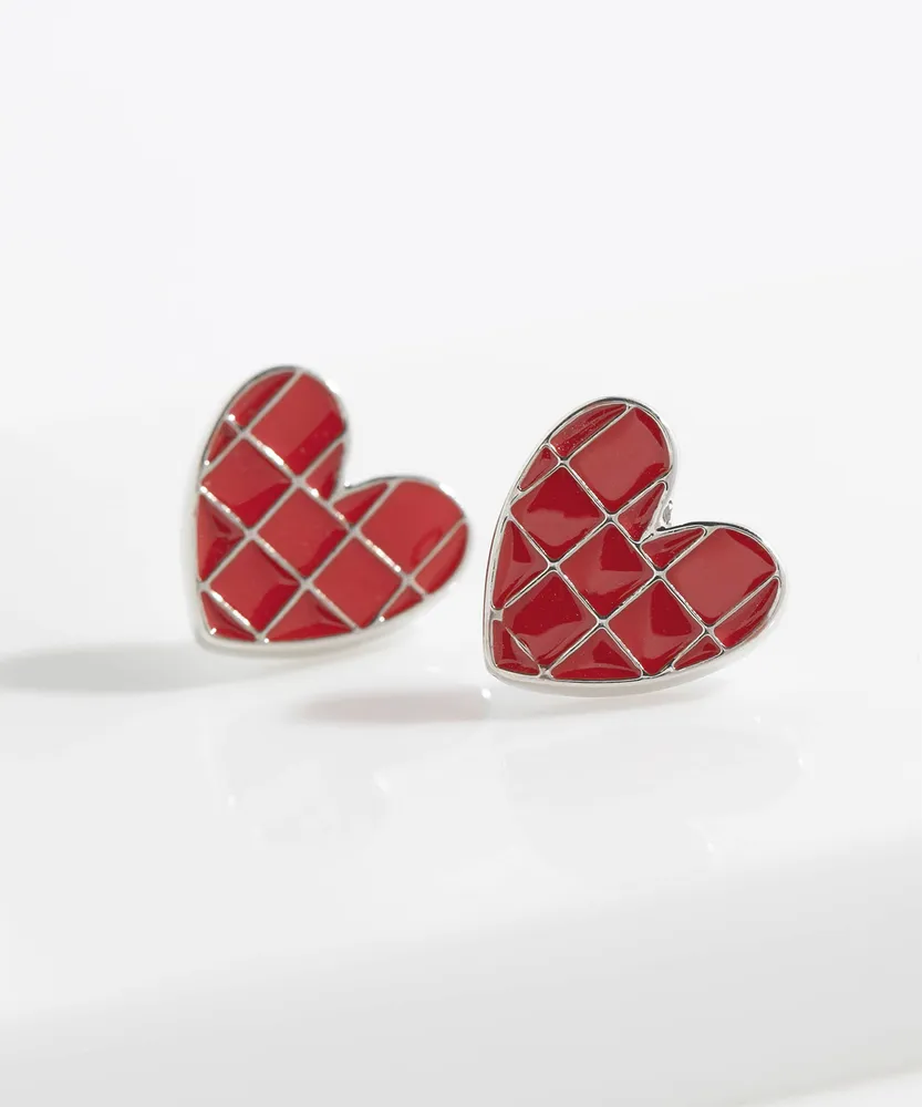 Small Red & Silver Heart Earrings