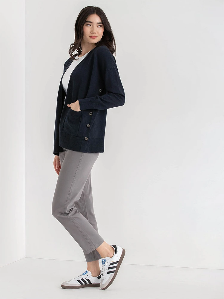 Relaxed Linen-Blend Open Front Cardigan