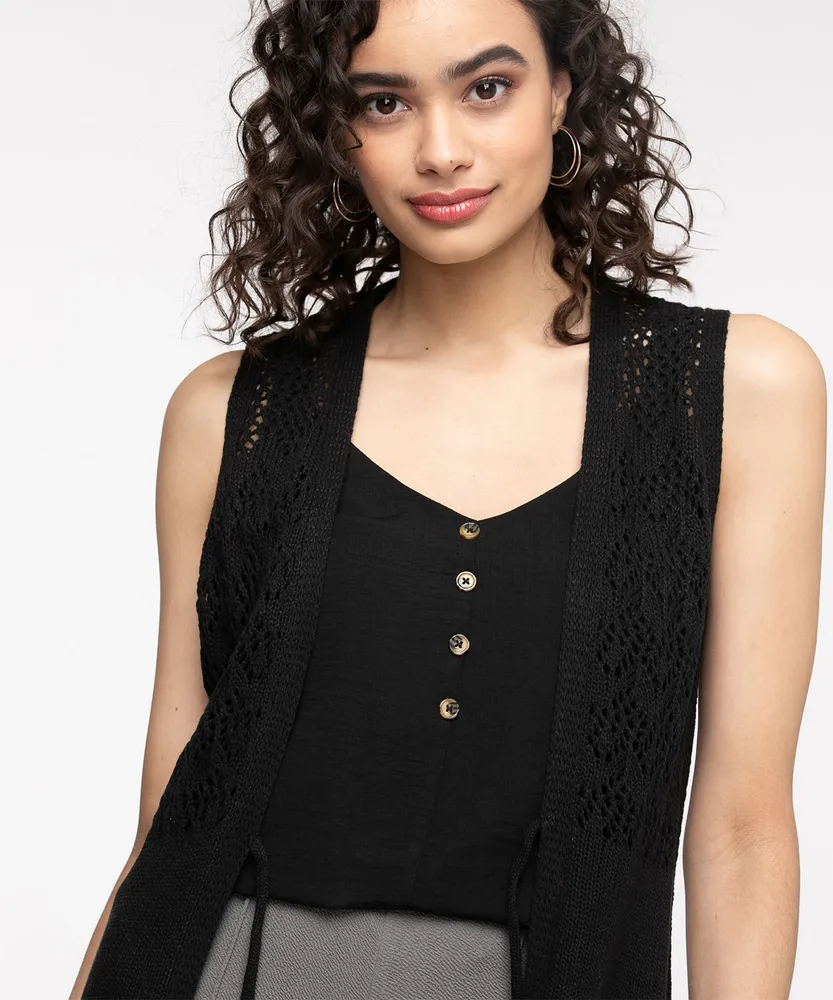 Pointelle Tie Waist Sweater Vest