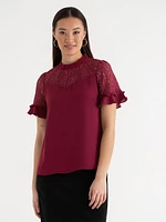 Short Sleeve Lace & Ruffle Blouse