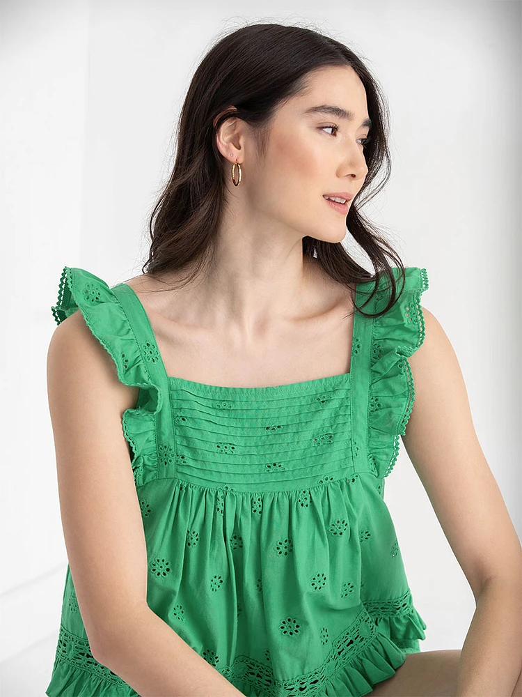 Cotton Ruffle Tank Blouse