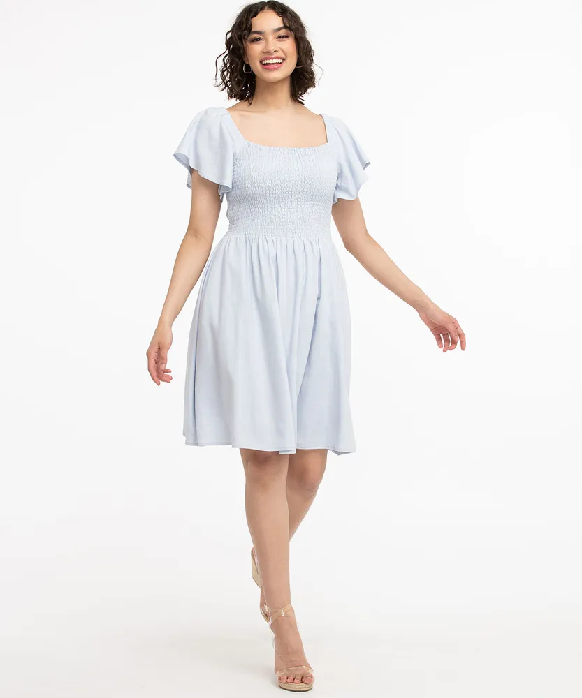 Smocked Square Neck Dress