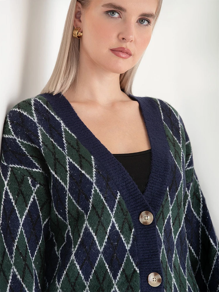 Argyle Button Front Cardigan