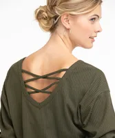 Ribbed Long Sleeve Back Detail Top
