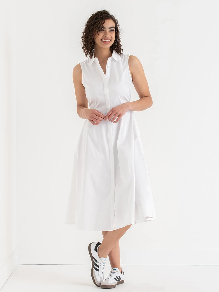 Sleeveless Midi Shirtdress with Back Cutout Luxe Poplin