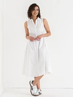 Sleeveless Midi Shirtdress with Back Cutout Luxe Poplin