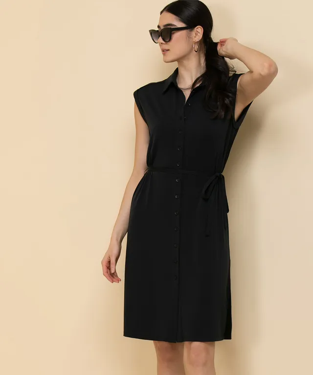 Collared Button-Front Dress with Tie Waist