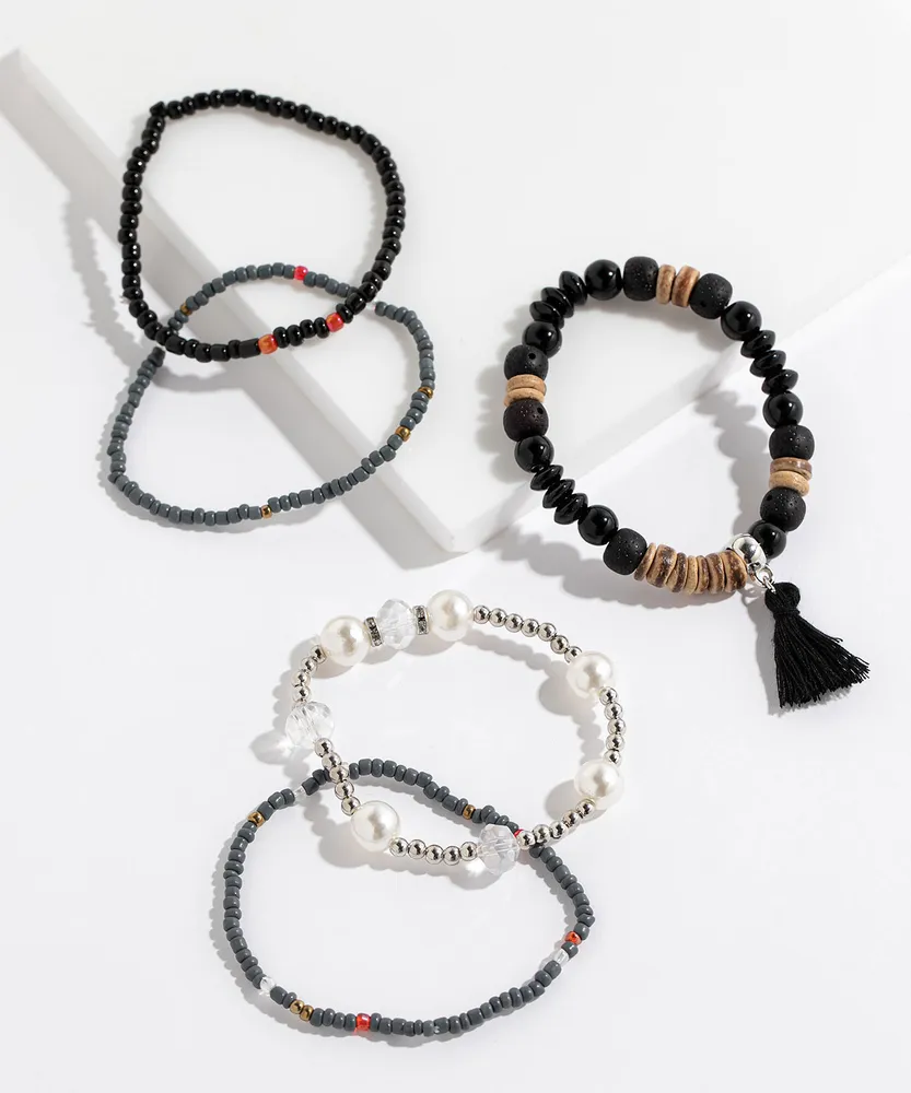 Black Beaded Bracelet 5-Pack