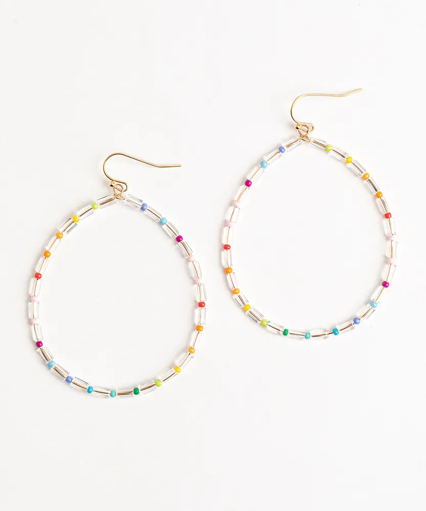 Rainbow Beaded Hoop Earring