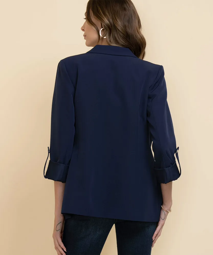 Rolled Cuff Open Front Blazer