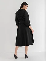 Puff Sleeve Belted Midi Shirtdress Luxe Poplin