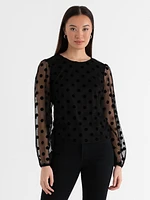 Tulle Puff Sleeve Polkadot Top