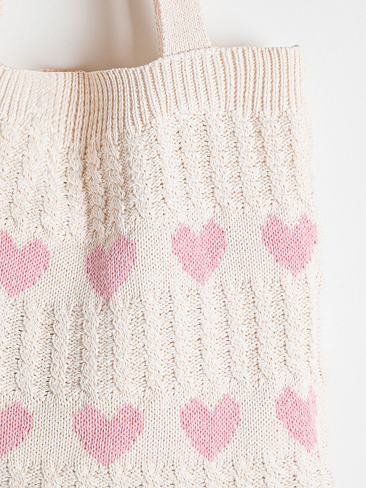 Knit Pink Heart Tote Bag