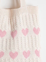 Knit Pink Heart Tote Bag