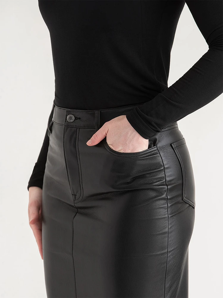 Faux Leather Midi Skirt