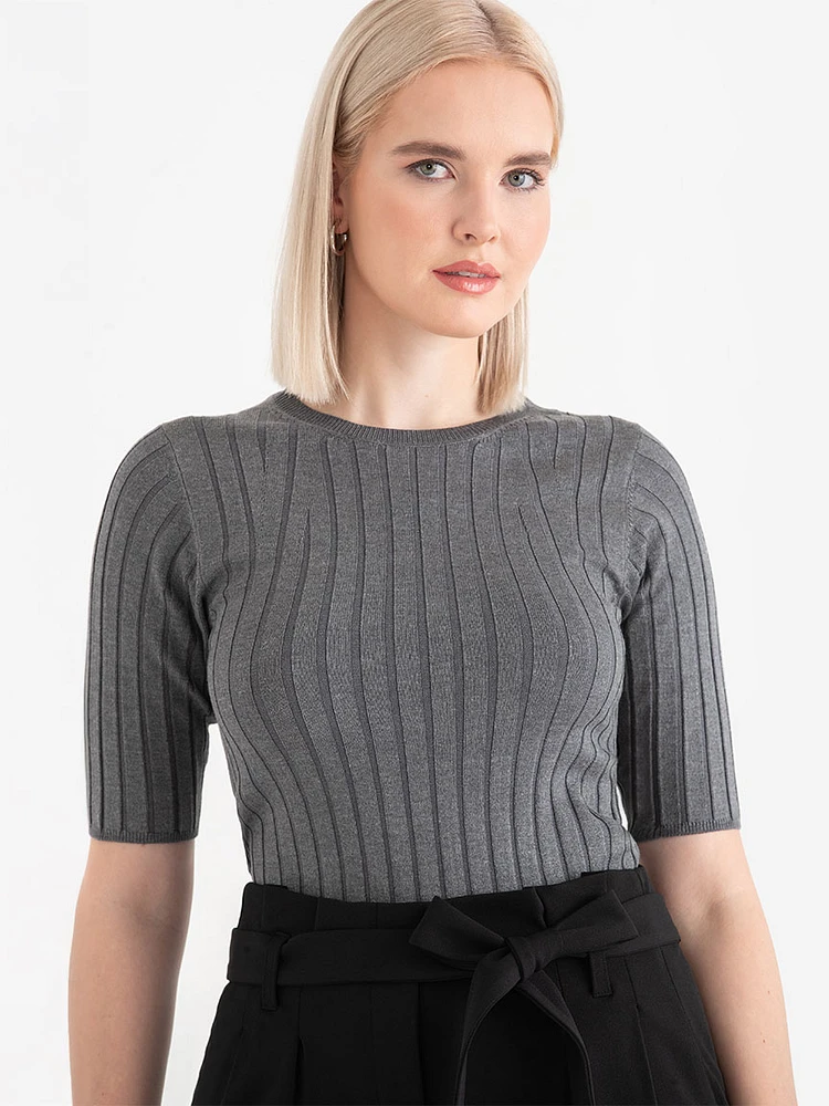 Short Sleeve Ribbed Sweater