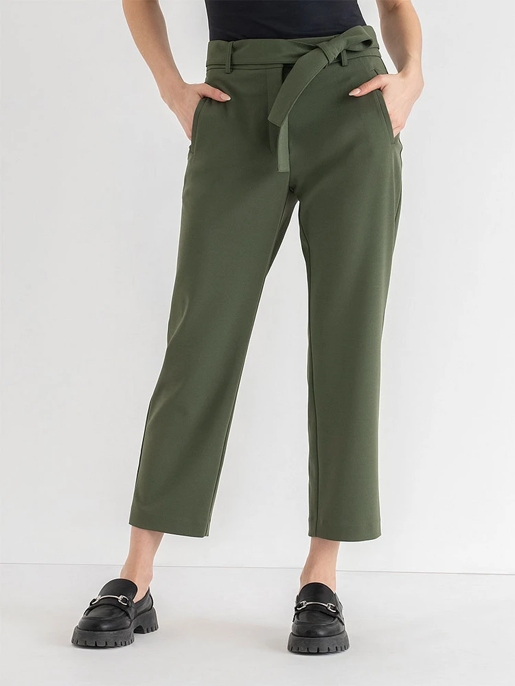 Belted Straight Crop Pant Scuba Crepe