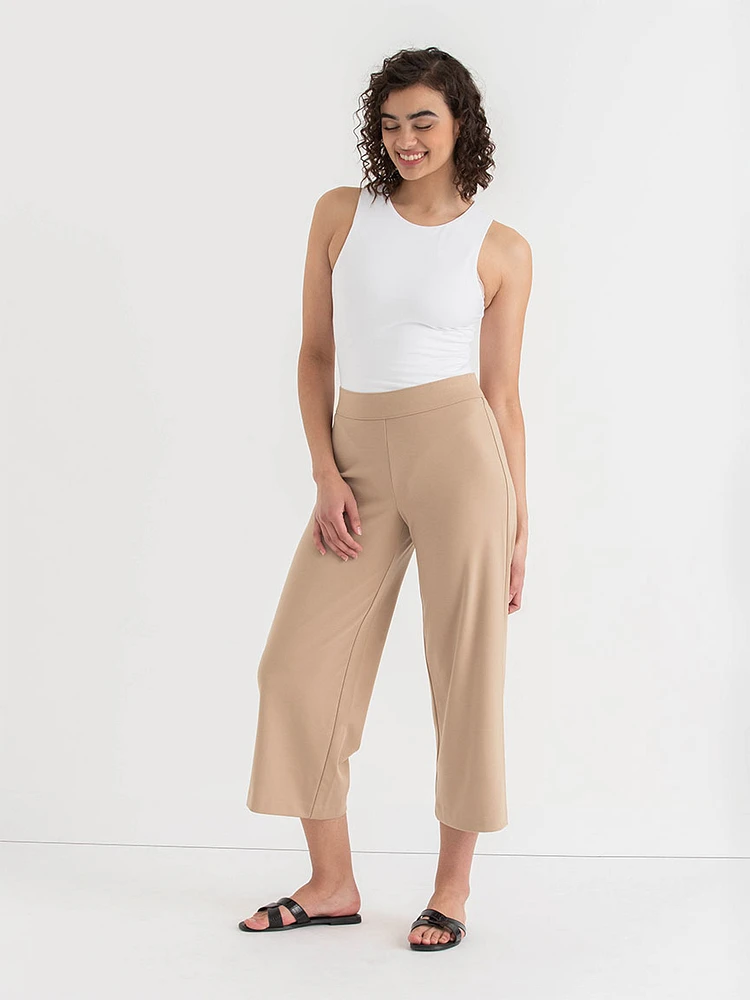 Wide Crop Pull-On Pant Ponte Twill