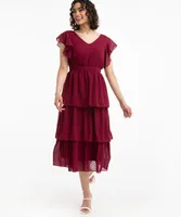 Tiered Flutter Sleeve Dress